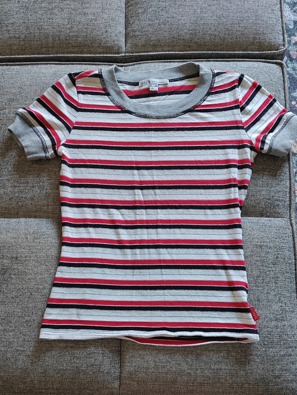 Striped Short Sleeve Tee - Gray, Red, Black